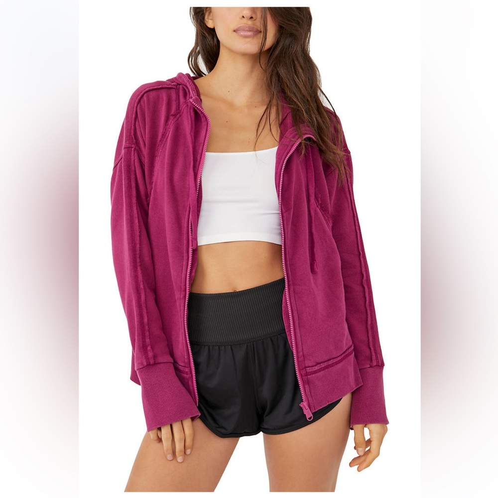 Free People Only One Zip Up Hoodie Magenta - Picture 3 of 7